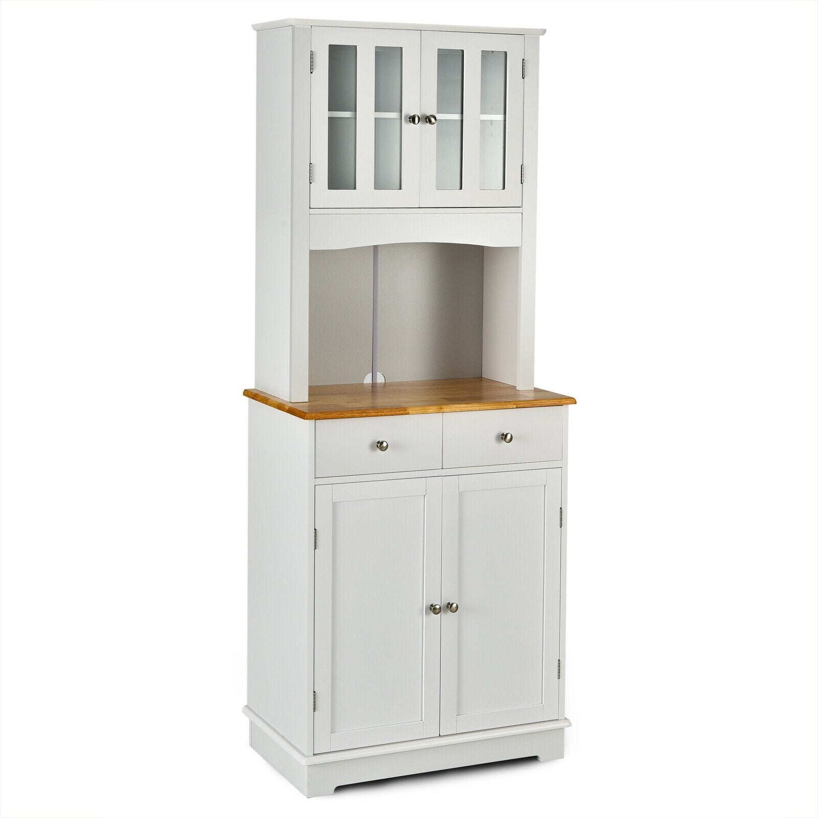 Kitchen Pantry Cabinet with Wood Top and Hutch, White Sideboards Cabinets & Buffets at Gallery Canada