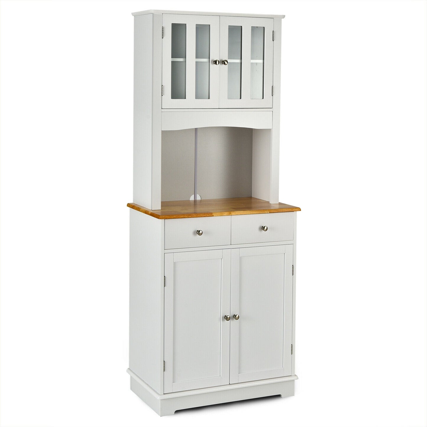 Kitchen Pantry Cabinet with Wood Top and Hutch, White Sideboards Cabinets & Buffets at Gallery Canada
