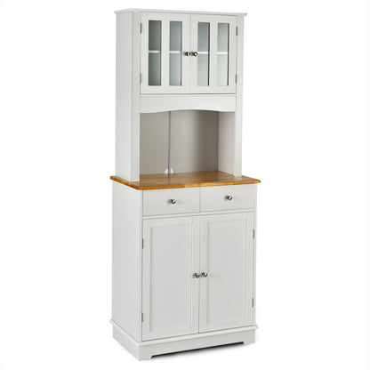 Kitchen Pantry Cabinet with Wood Top and Hutch, White Sideboards Cabinets & Buffets at Gallery Canada