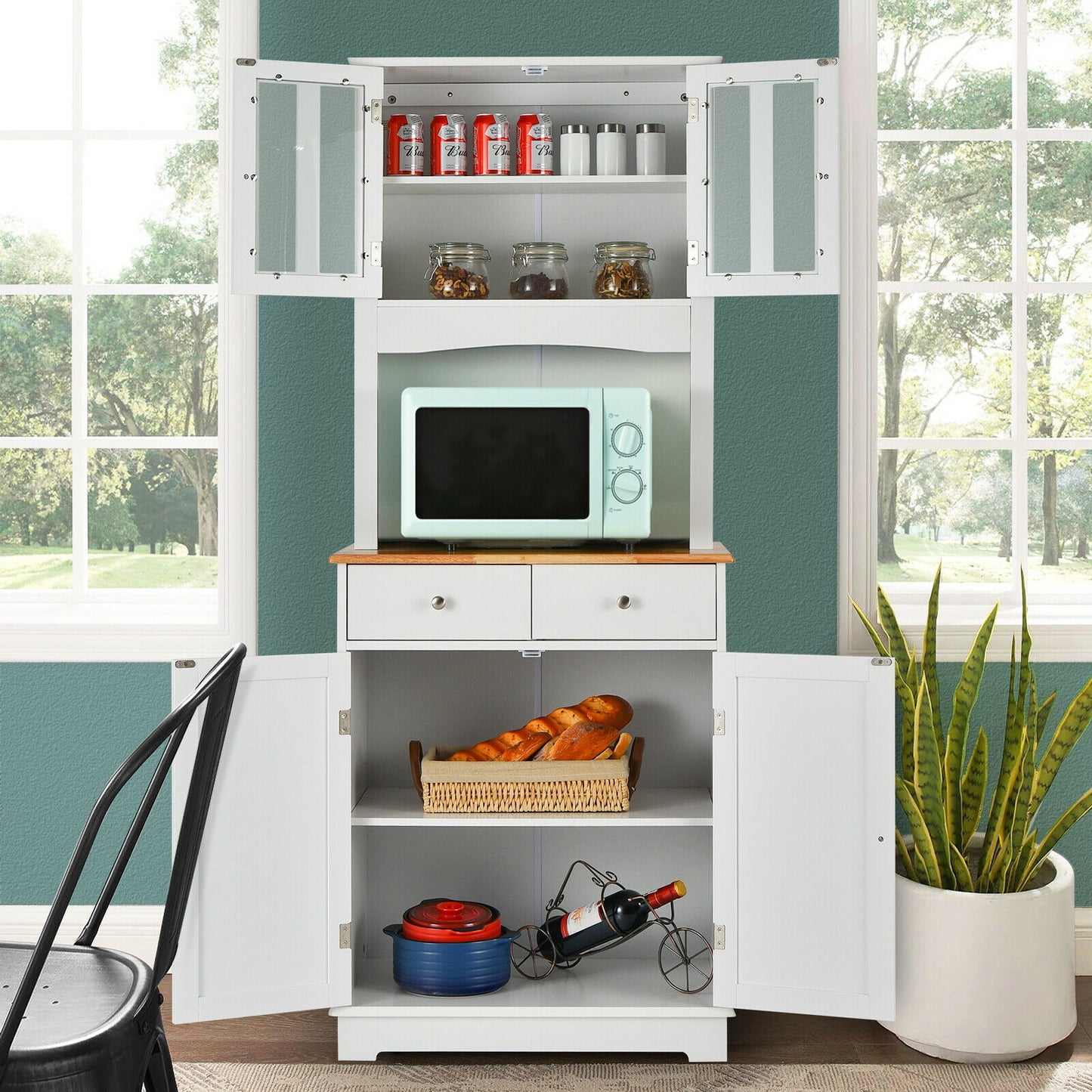 Kitchen Pantry Cabinet with Wood Top and Hutch, White Sideboards Cabinets & Buffets at Gallery Canada
