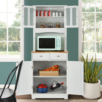 Kitchen Pantry Cabinet with Wood Top and Hutch, White Sideboards Cabinets & Buffets at Gallery Canada