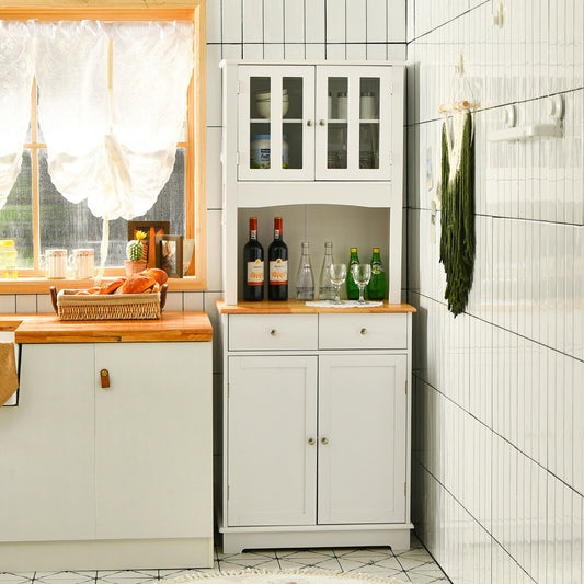 Kitchen Pantry Cabinet with Wood Top and Hutch, White - Gallery Canada