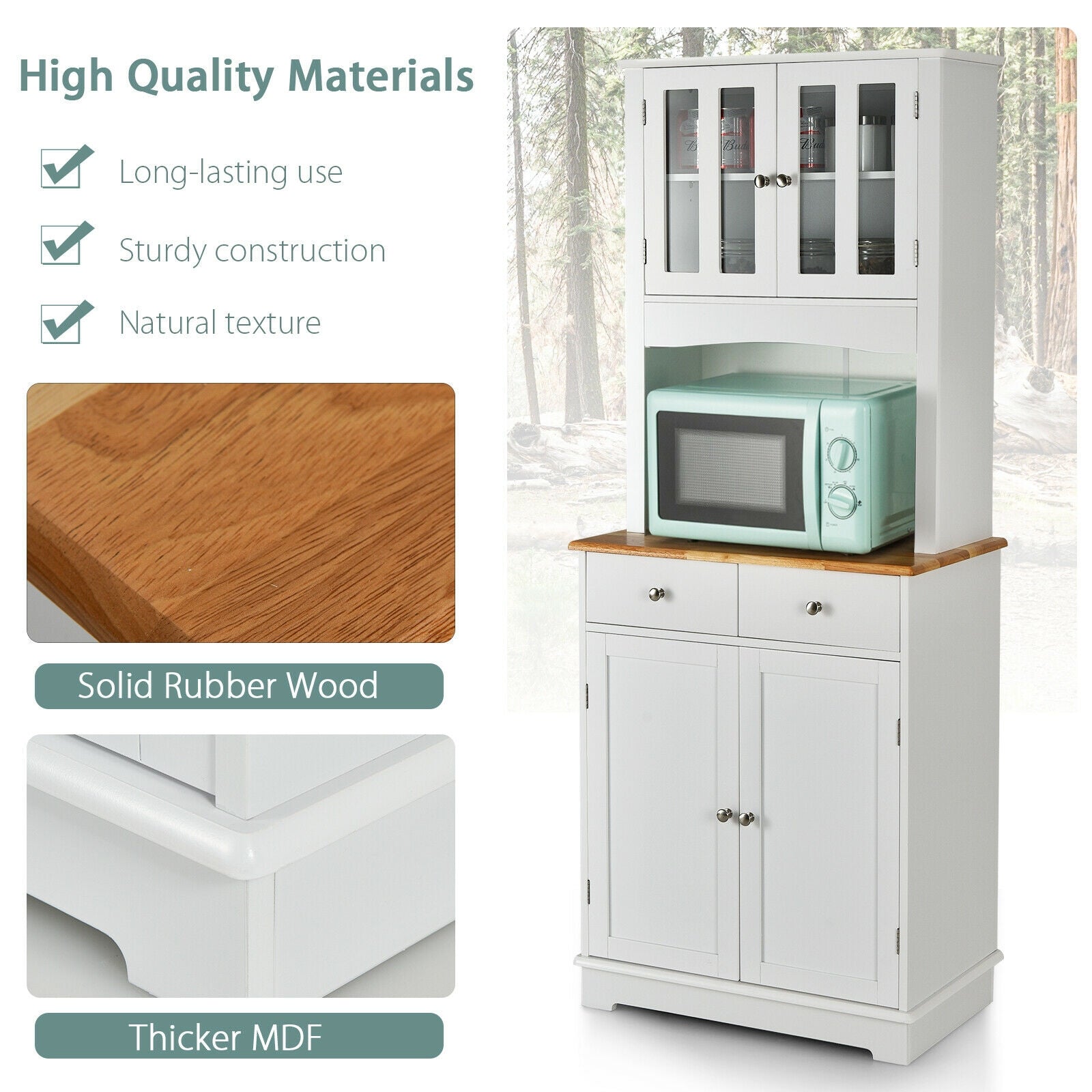 Kitchen Pantry Cabinet with Wood Top and Hutch, White Sideboards Cabinets & Buffets at Gallery Canada