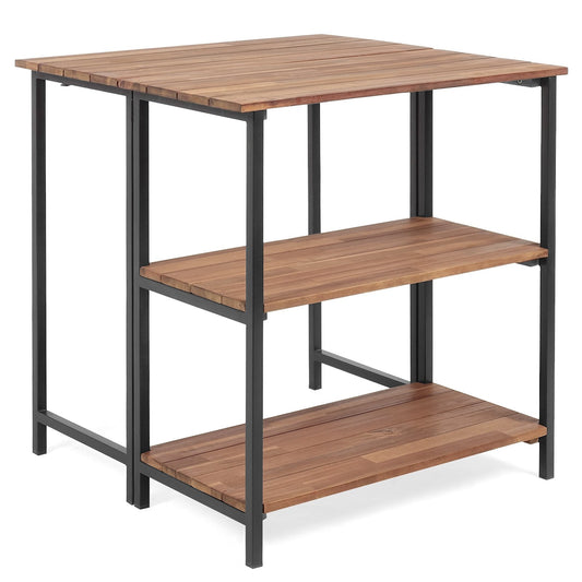 Acacia Wood Patio Folding Dining Table Storage Shelves, Natural - Gallery Canada