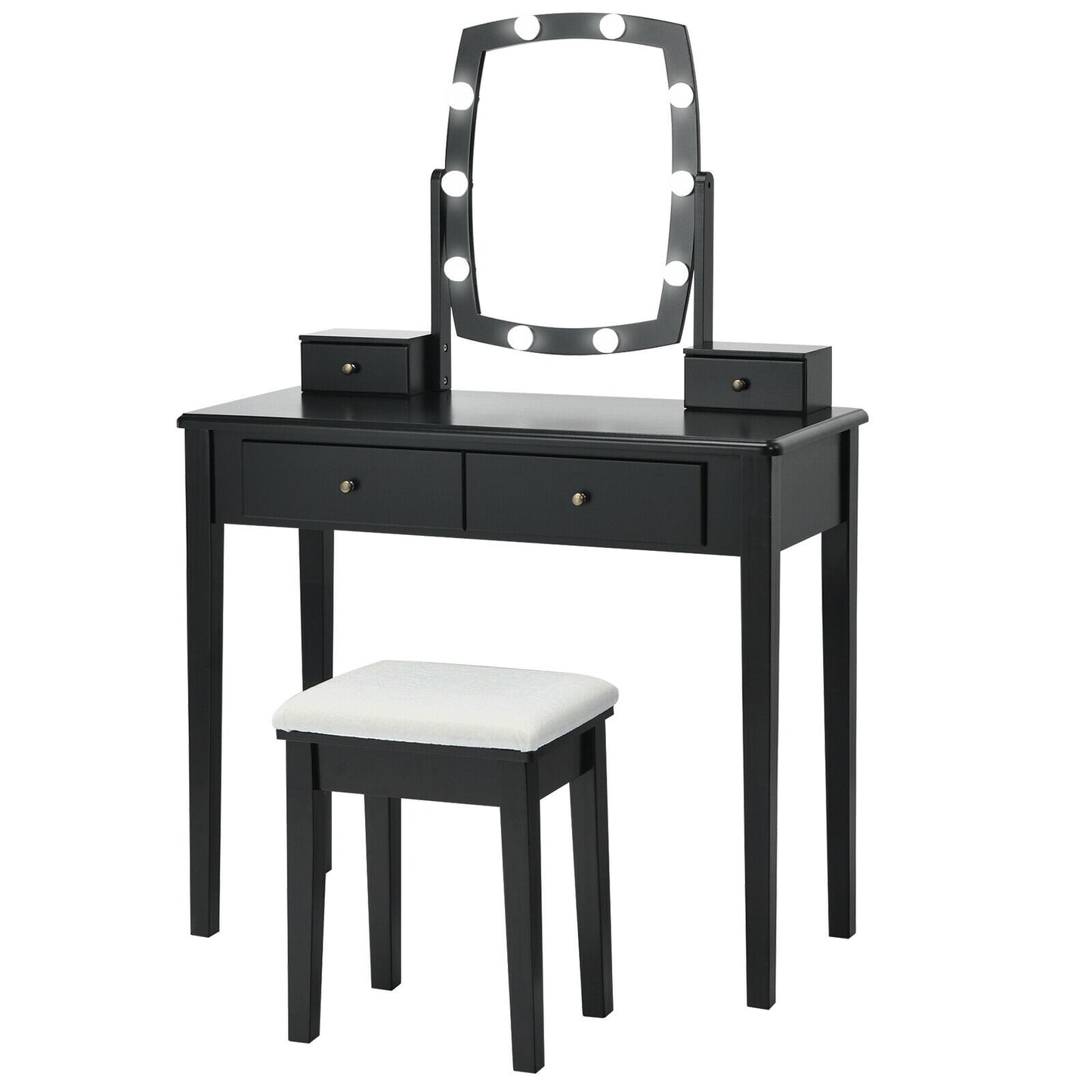 Vanity Table Set With Lighted Mirror, Black Makeup Vanities Black at Gallery Canada