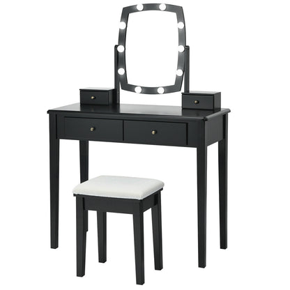Vanity Table Set With Lighted Mirror, Black Makeup Vanities Black at Gallery Canada