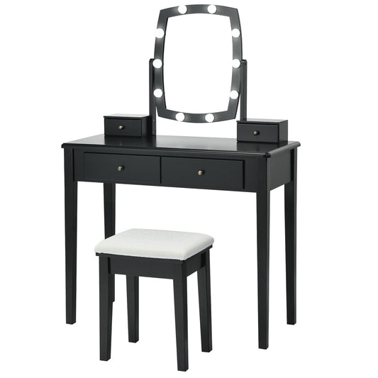 Vanity Table Set With Lighted Mirror, Black Makeup Vanities Black at Gallery Canada