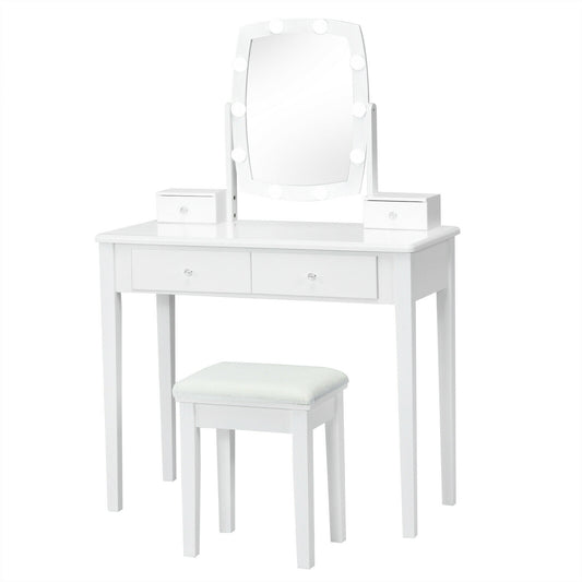 Vanity Table Set with Lighted Mirror for Bedroom and Dressing Room, White Makeup Vanities White at Gallery Canada