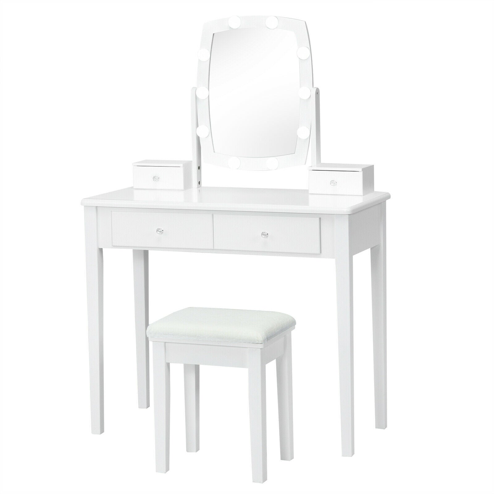 Vanity Table Set With Lighted Mirror, White Makeup Vanities White at Gallery Canada