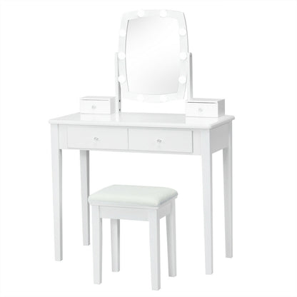Vanity Table Set With Lighted Mirror, White Makeup Vanities White at Gallery Canada
