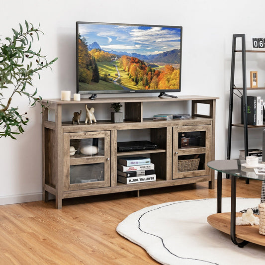 58 Inch TV Stand Entertainment Console Center with 2 Cabinets, Natural - Gallery Canada