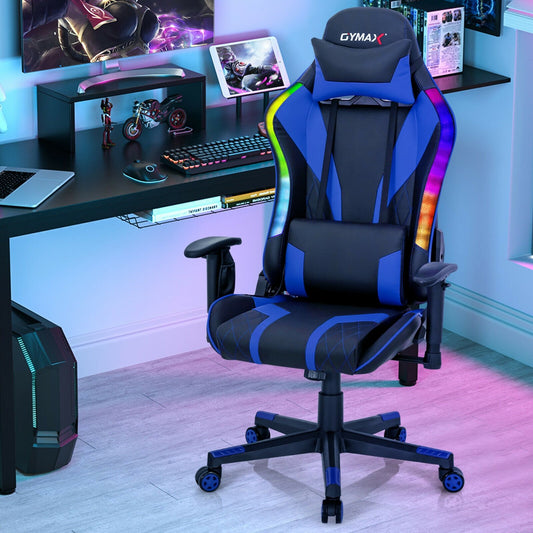 Gaming Chair Adjustable Swivel Computer Chair with Dynamic LED Lights, Blue - Gallery Canada