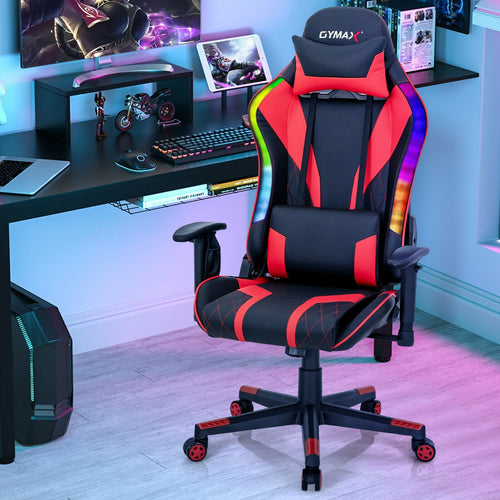 Gaming Chair Adjustable Swivel Computer Chair with Dynamic LED Lights, Red