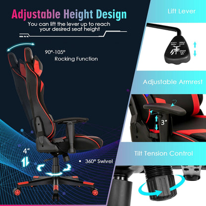 Gaming Chair Adjustable Swivel Computer Chair with Dynamic LED Lights, Red - Gallery Canada