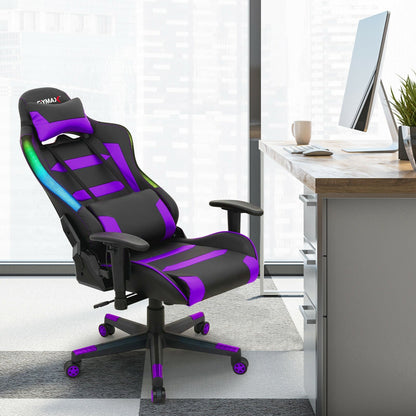 Adjustable Swivel Gaming Chair with LED Lights and Remote, Purple - Gallery Canada