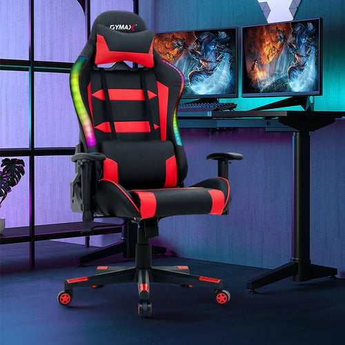 Adjustable Swivel Gaming Chair with LED Lights and Remote, Red