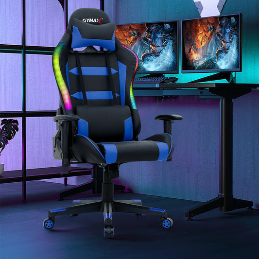 Adjustable Swivel Gaming Chair with LED Lights and Remote, Blue - Gallery Canada