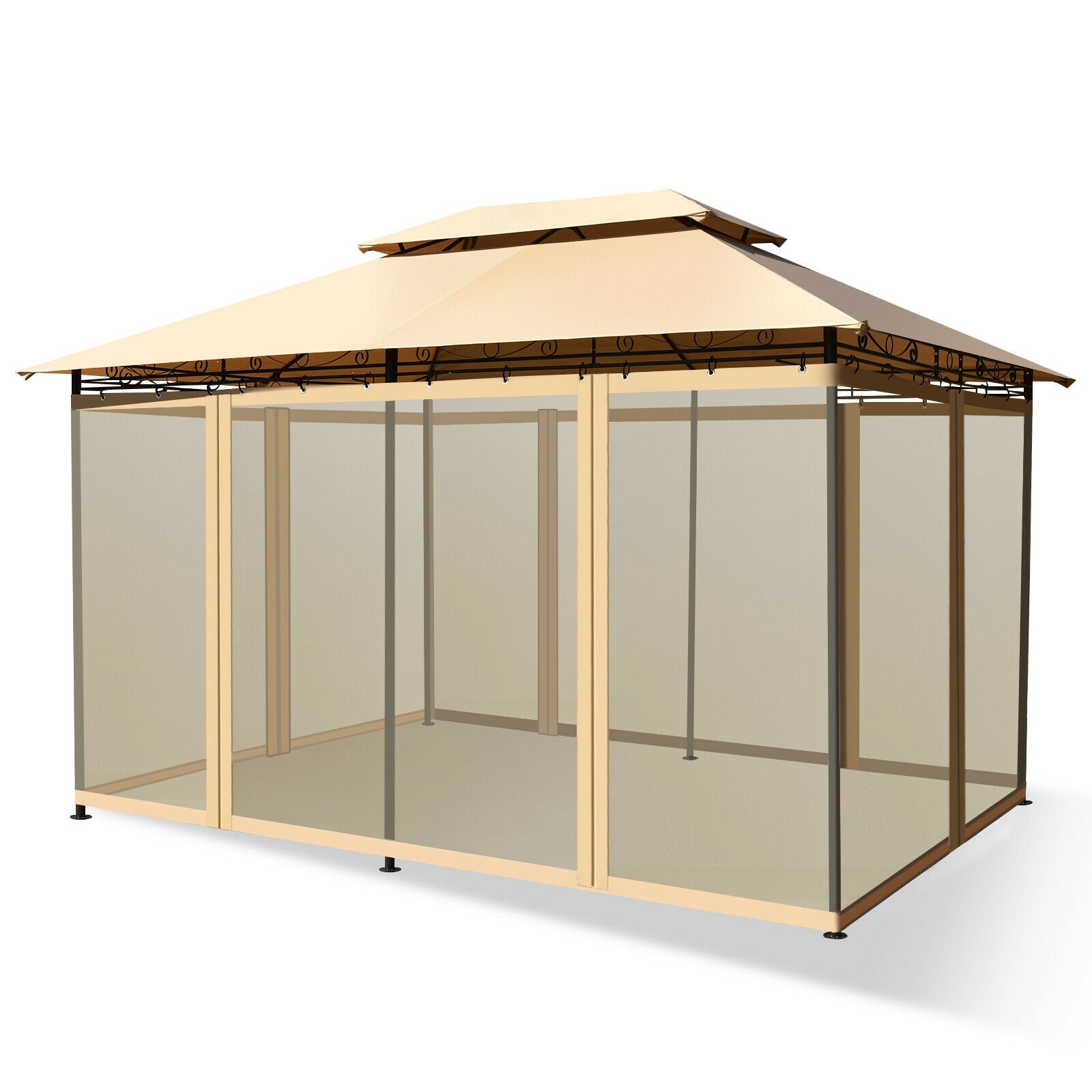10 Feet x 13 Feet Tent Canopy, Removable Netting Sidewall, Tan Gazebos at Gallery Canada