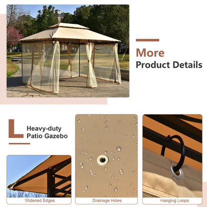 10 Feet x 13 Feet Tent Canopy Shelter with Removable Netting Sidewall, Tan Gazebos at Gallery Canada