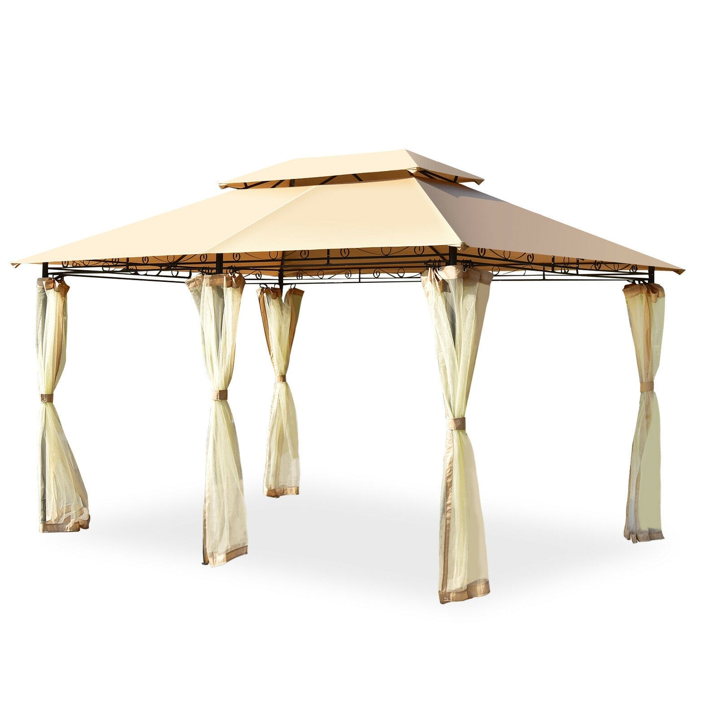 10 Feet x 13 Feet Tent Canopy Shelter with Removable Netting Sidewall, Tan Gazebos at Gallery Canada