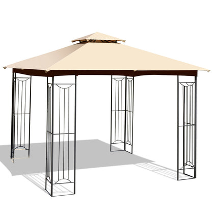 10 x 10 Feet L-Shaped Patio Canopy Gazebo Outdoor 2-Tier Steel Tent, Beige Gazebos at Gallery Canada