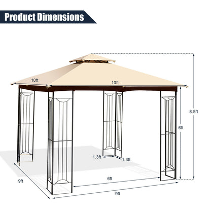10 x 10 Feet L-Shaped Patio Canopy Gazebo Outdoor 2-Tier Steel Tent, Beige Gazebos at Gallery Canada