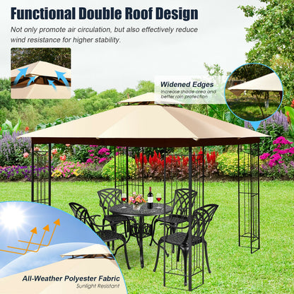 10 x 10 Feet L-Shaped Patio Canopy Gazebo Outdoor 2-Tier Steel Tent, Beige Gazebos at Gallery Canada