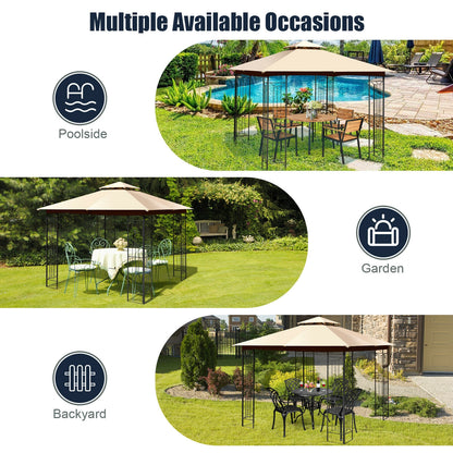 10 x 10 Feet L-Shaped Patio Canopy Gazebo Outdoor 2-Tier Steel Tent, Beige Gazebos at Gallery Canada