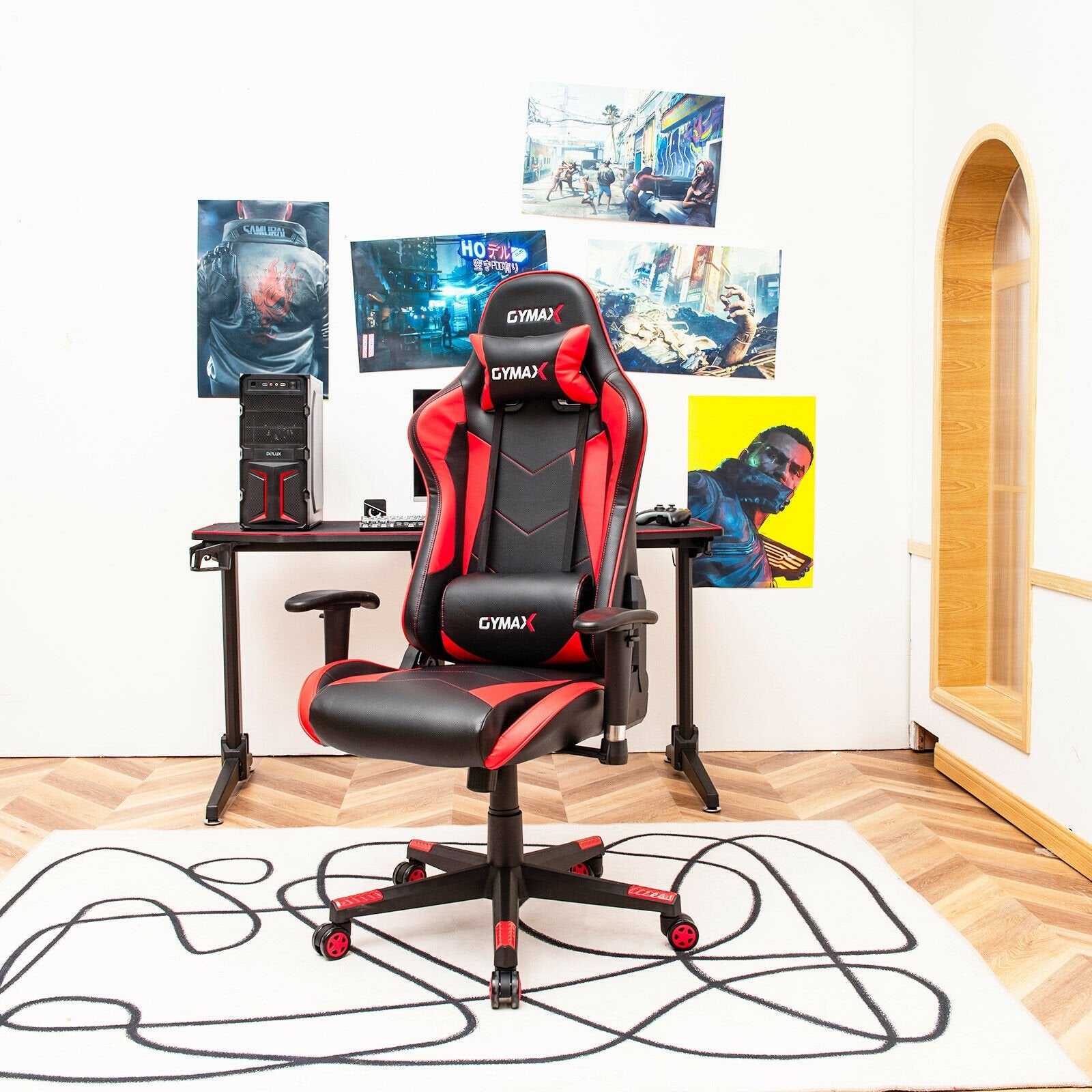 Gaming Chair Adjustable Swivel Racing Style Computer Office Chair, Red - Gallery Canada
