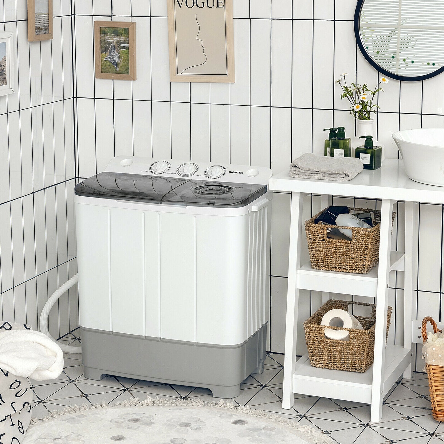 2-in-1 Portable 22lbs Capacity Washing Machine with Timer Control, Gray Washing Machines at Gallery Canada