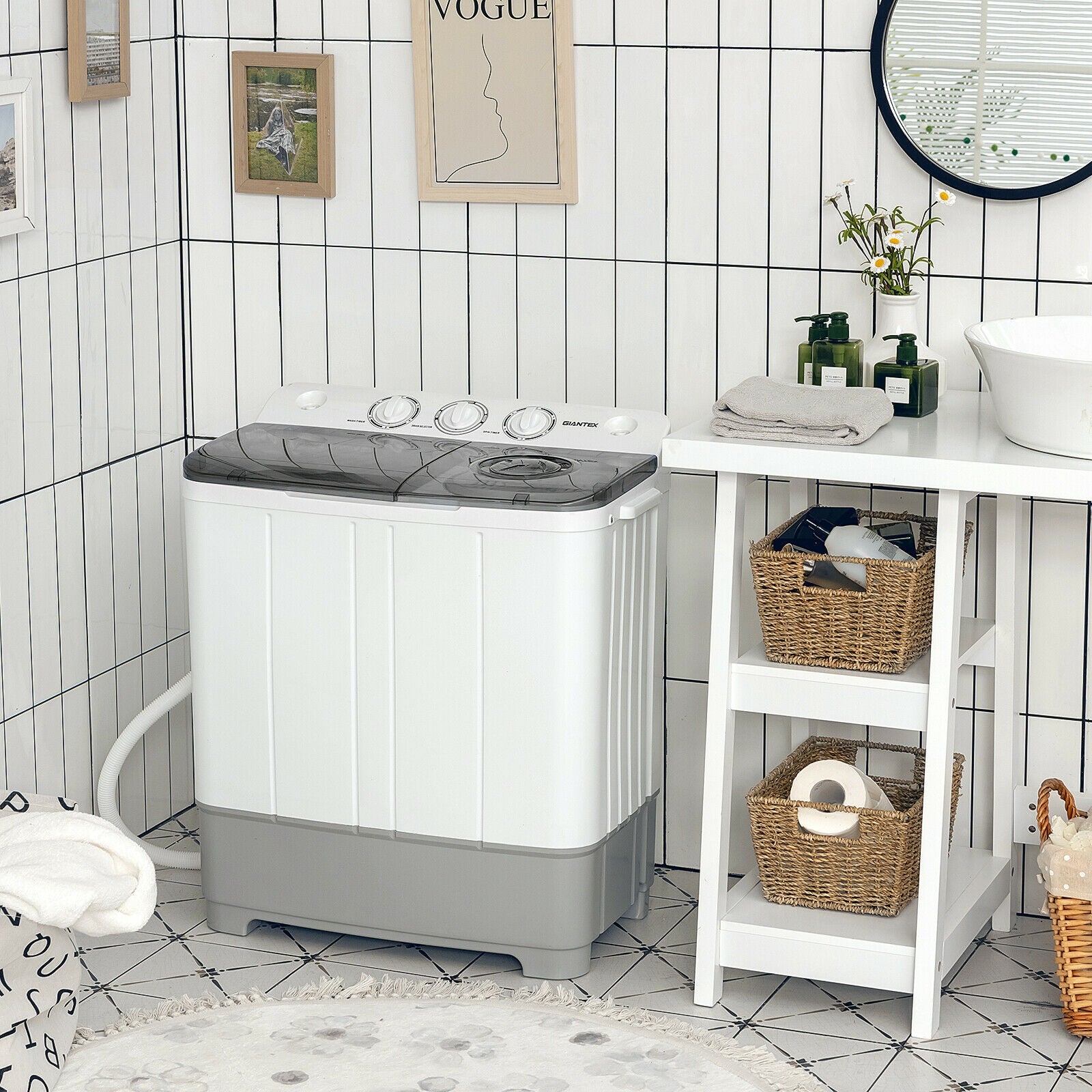 2-in-1 Portable 22lbs Capacity Washing Machine with Timer Control, Gray Washing Machines at Gallery Canada