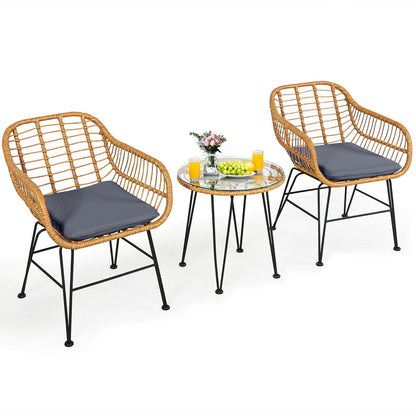 3 Pieces Rattan Furniture Set with Cushioned Chair Table, Gray Patio Conversation Sets at Gallery Canada