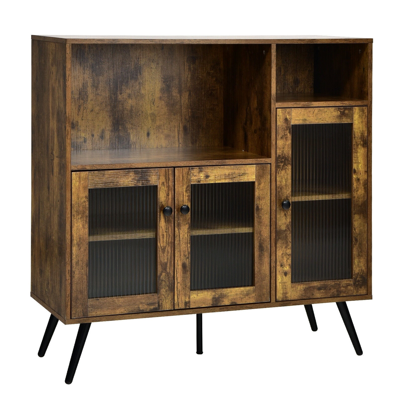 Buffet Kitchen Storage Cupboard, Glass Door, Adjustable Shelves, Rustic Brown Sideboards Cabinets & Buffets Rustic Brown at Gallery Canada
