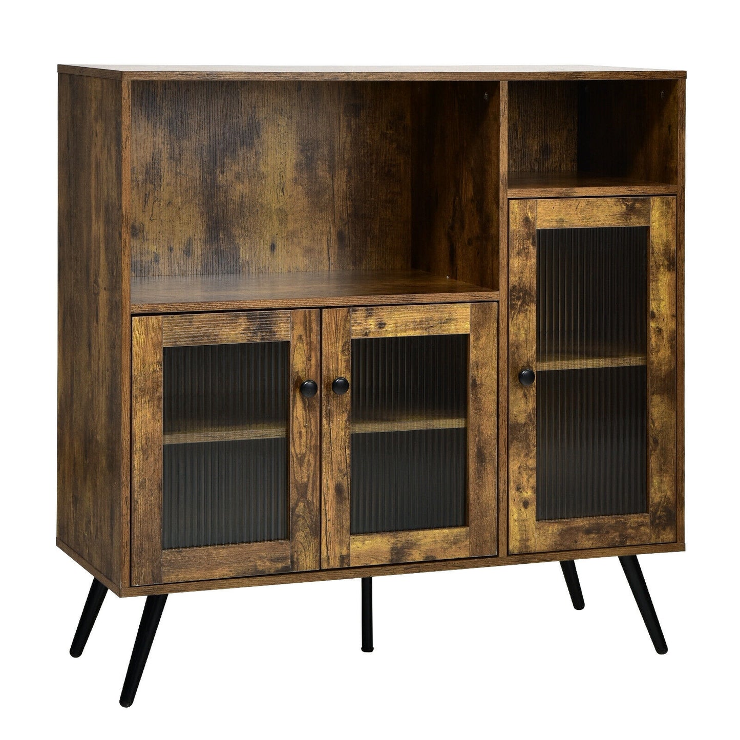 Buffet Kitchen Storage Cupboard, Glass Door, Adjustable Shelves, Rustic Brown Sideboards Cabinets & Buffets Rustic Brown at Gallery Canada