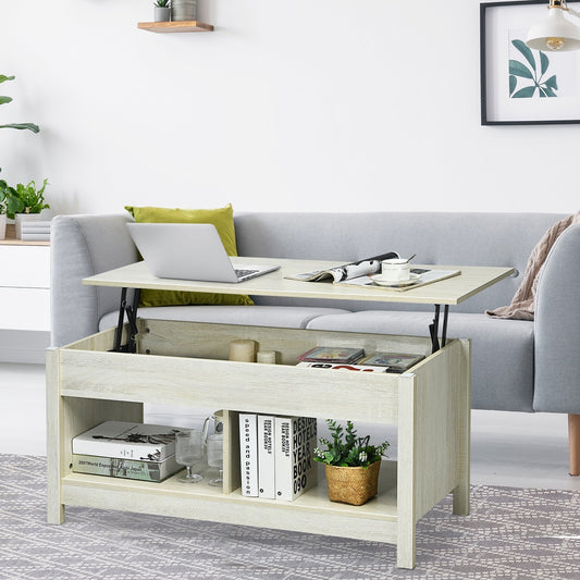Lift Top Coffee Table with Hidden Storage Compartment and Lower Shelf for Study Room, White - Gallery Canada