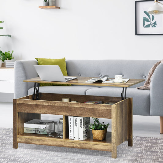 Lift Top Coffee Table with Hidden Storage Compartment and Lower Shelf for Study Room, Natural - Gallery Canada