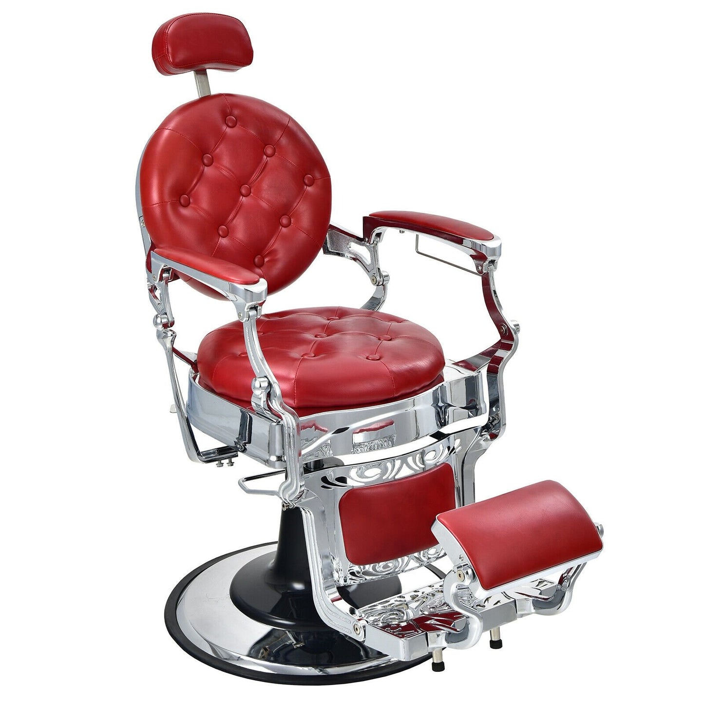 Vintage Barber Chair with Adjustable Height and Headrest, Red