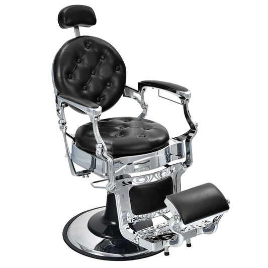 Vintage Barber Chair with Adjustable Height and Headrest, Black Spa & Salon Black at Gallery Canada