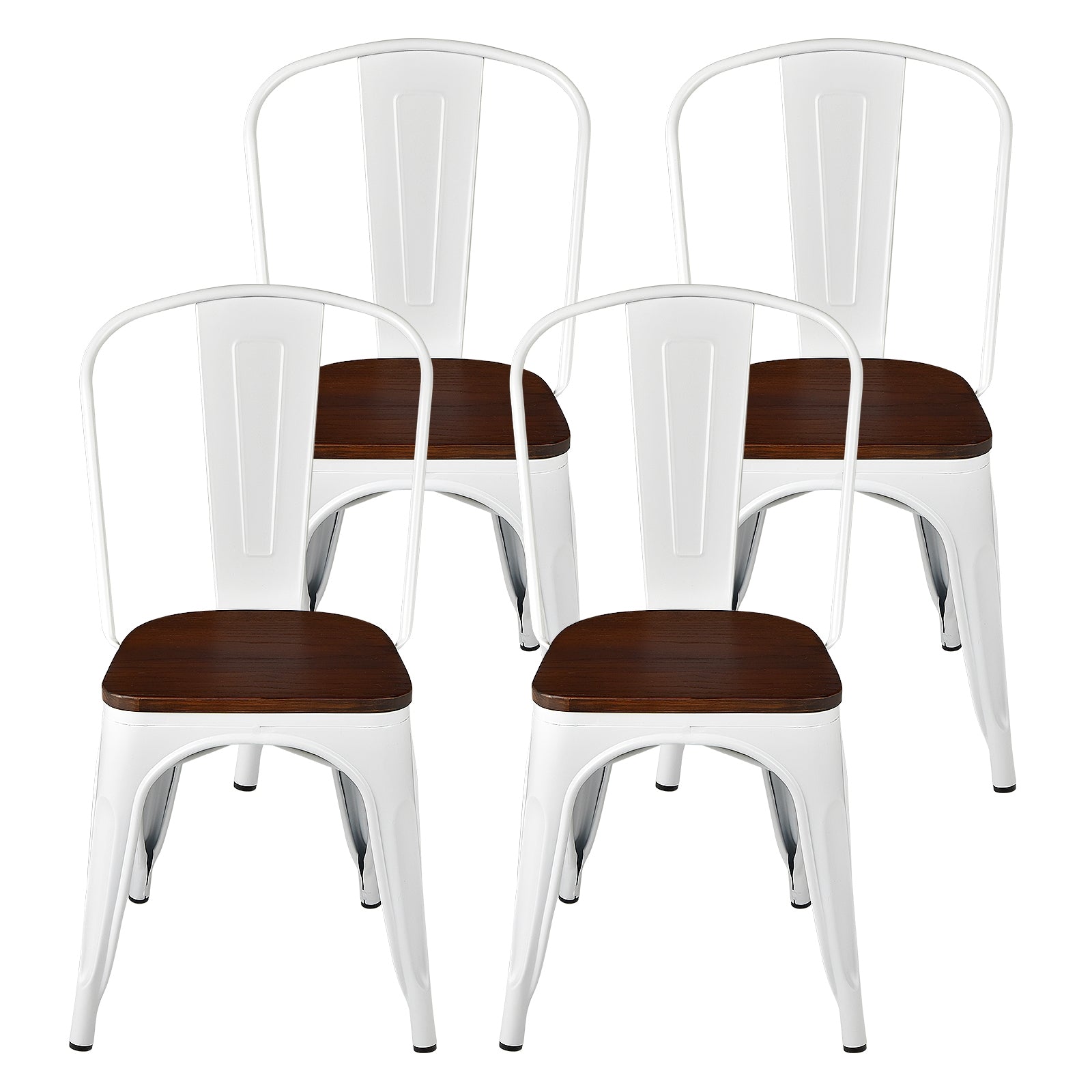 Set of 4 Tolix Style Metal Dining Wood Seat, White Dining Chairs at Gallery Canada