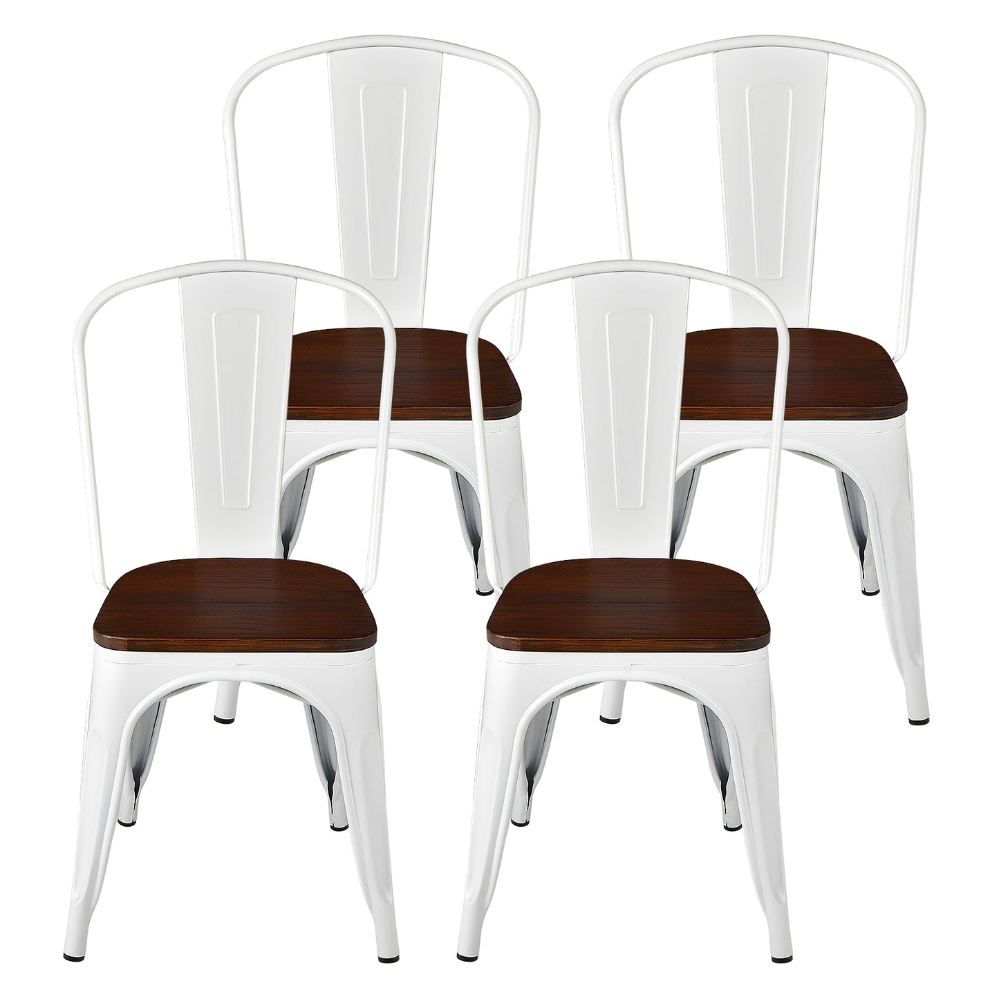 Set of 4 Tolix Style Metal Dining Wood Seat, White Dining Chairs at Gallery Canada