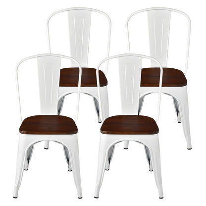 Set of 4 Tolix Style Metal Dining Wood Seat, White Dining Chairs at Gallery Canada