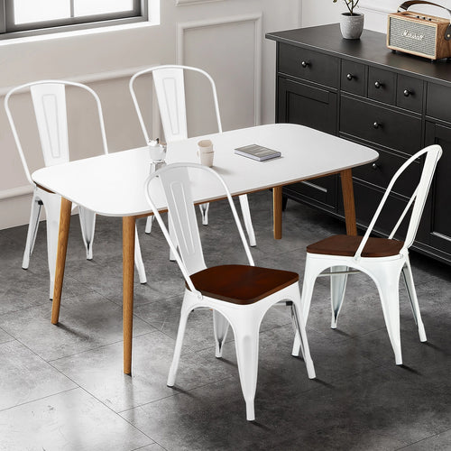Set of 4 Tolix Style Metal Dining Wood Seat, White