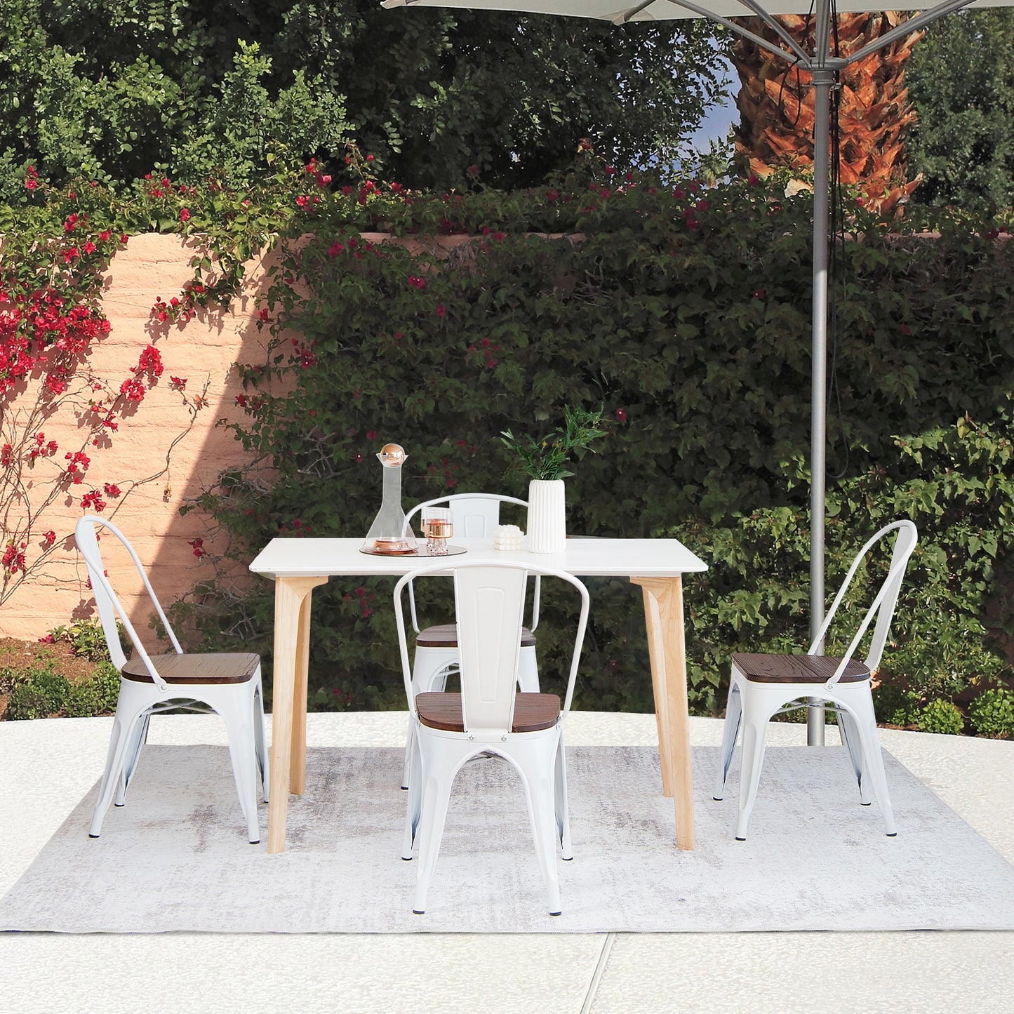 Set of 4 Tolix Style Metal Dining Wood Seat, White Dining Chairs at Gallery Canada