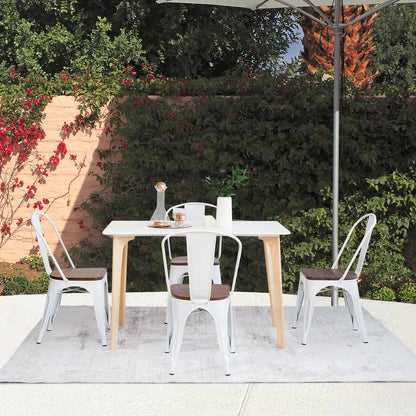 Set of 4 Tolix Style Metal Dining Wood Seat, White Dining Chairs at Gallery Canada