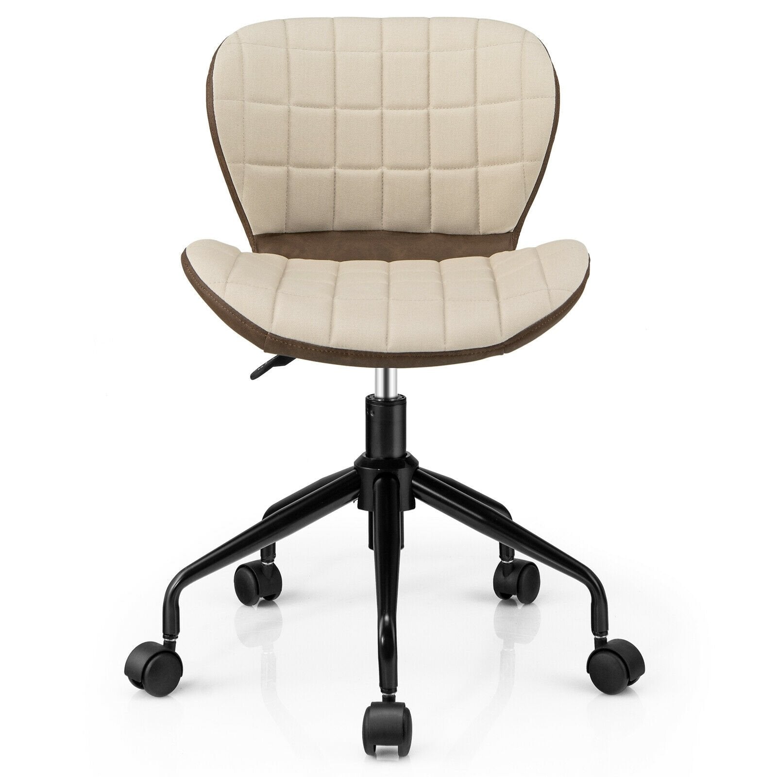 Mid Back Height Adjustable Swivel Office Chair with PU Leather, Brown - Gallery Canada