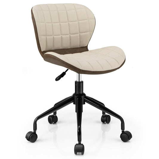 Mid Back Height Adjustable Swivel Office Chair with PU Leather, Brown - Gallery Canada
