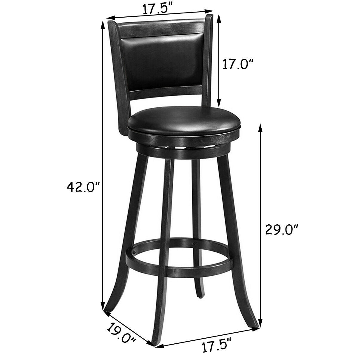 Set of 2 29 Inch Swivel Bar Height Stool Wood Dining Chair Barstool, Black Bar Stools at Gallery Canada