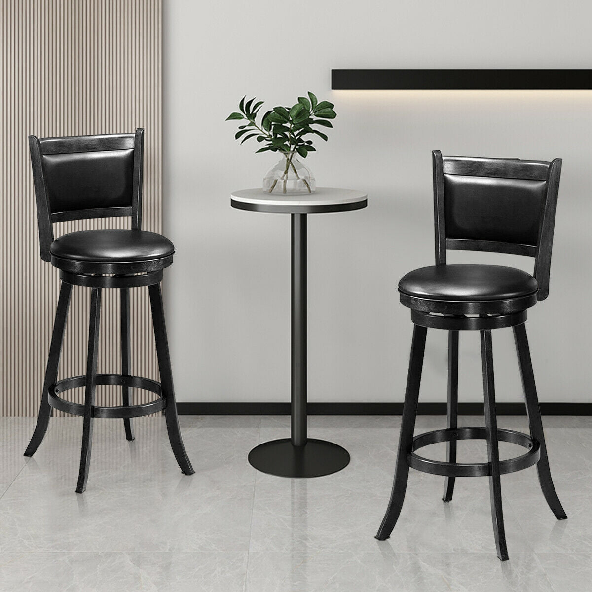 Set of 2 29 Inch Swivel Bar Height Stool Wood Dining Chair Barstool, Black Bar Stools at Gallery Canada