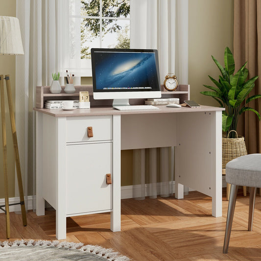 48 Inch Computer Desk Writing Workstation with Drawer and Hutch Walnut, White - Gallery Canada