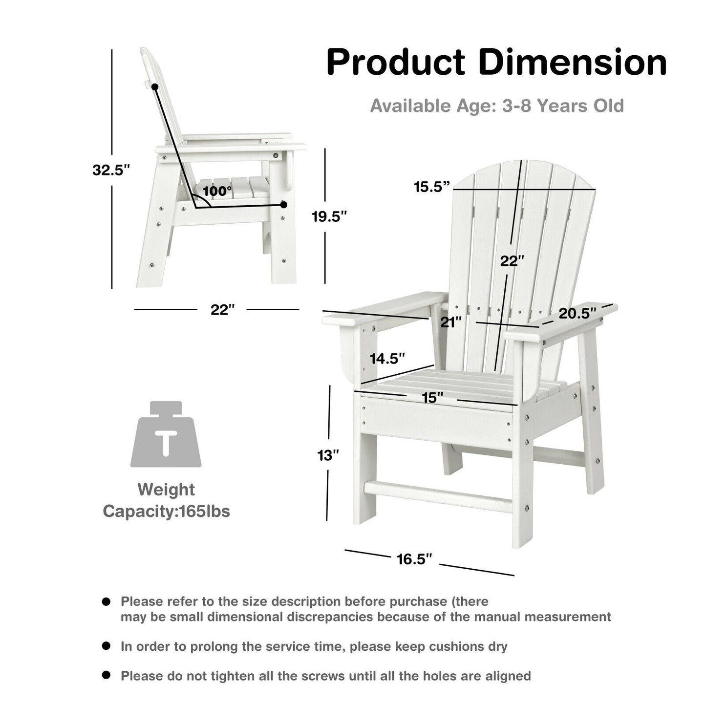 Patio Kids' Adirondack Chair with Ergonomic Backrest, White Kids Chairs & Seating at Gallery Canada